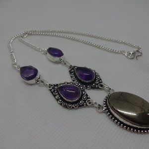 Stunning "APACHE PYRITE & AMETHYST" Handmade Sterling Necklace 19" #792